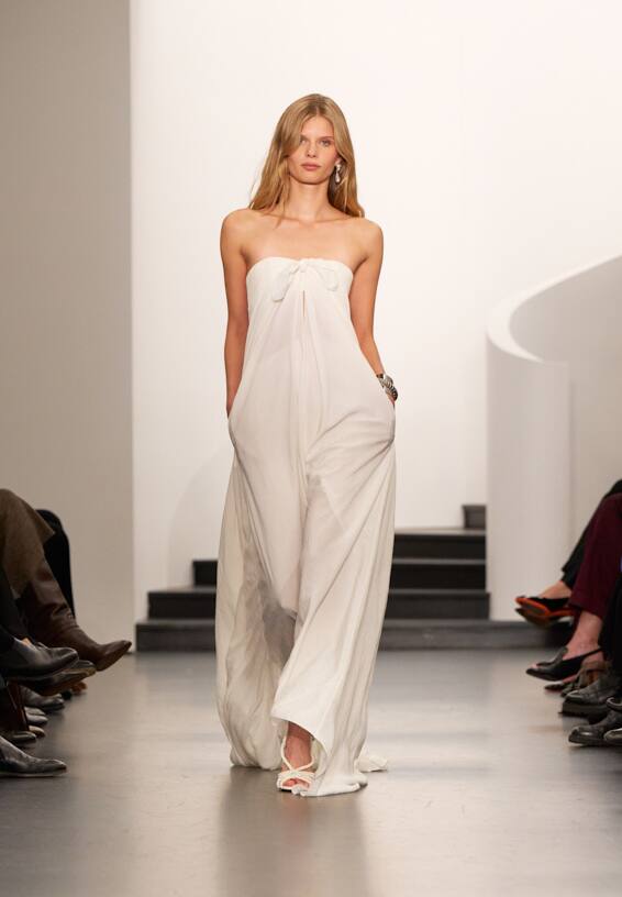 A look from Ralph Lauren’s Fall 2025 runway show shown on model.